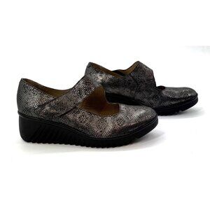 Fly London Metallic Snake Print Mary Jane Comfort Wedge Shoes EU 42 US 10.5 - 11